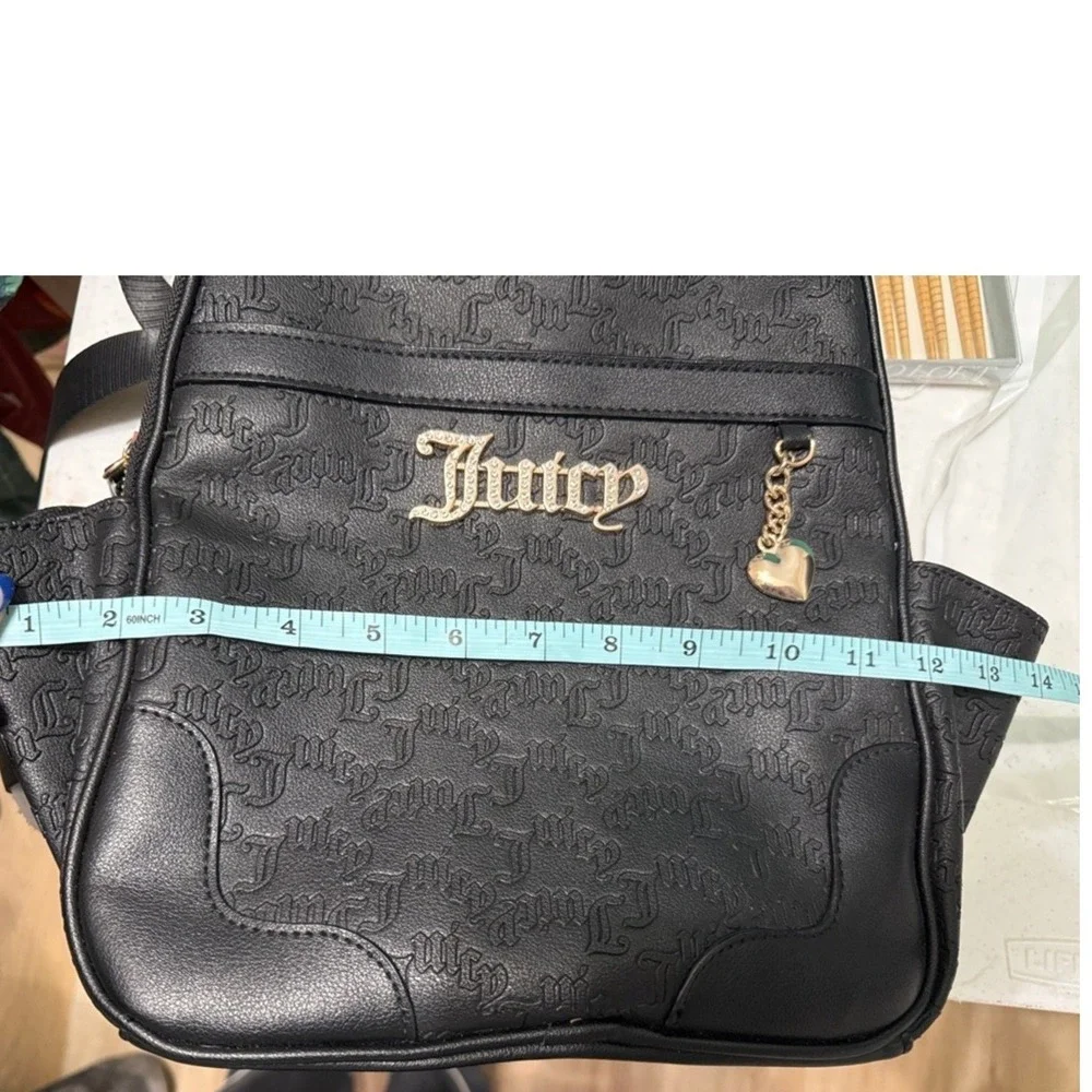Juicy Couture Black Embossed Mini Backpack with HeartCharm Whimsigoth Chic Sleek